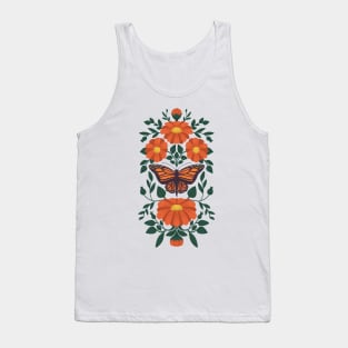 Boho Butterfly Vintage Botanical Design // Pink Tank Top